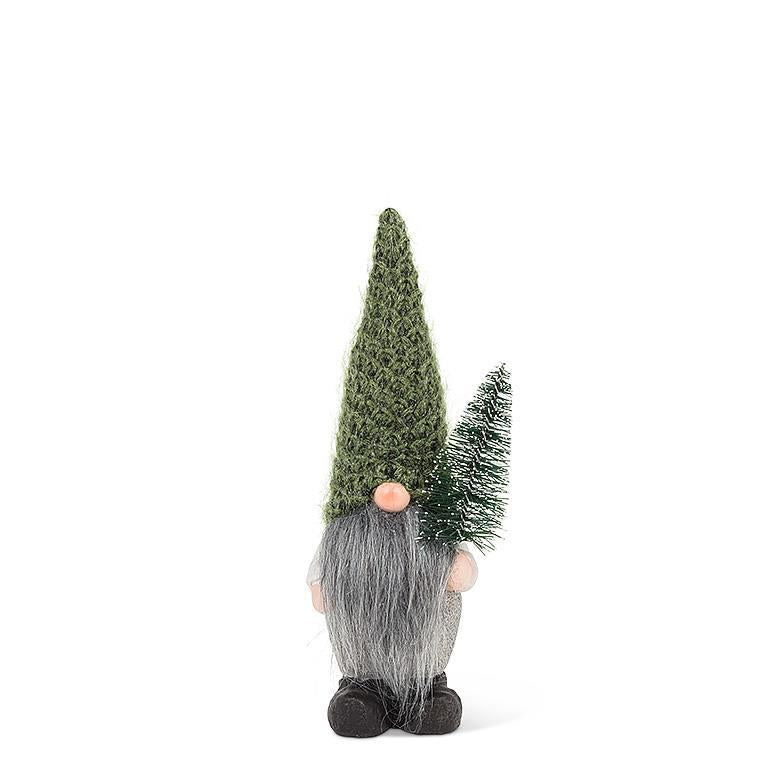 Small Gnome with Green Knitted Hat &amp; Tree