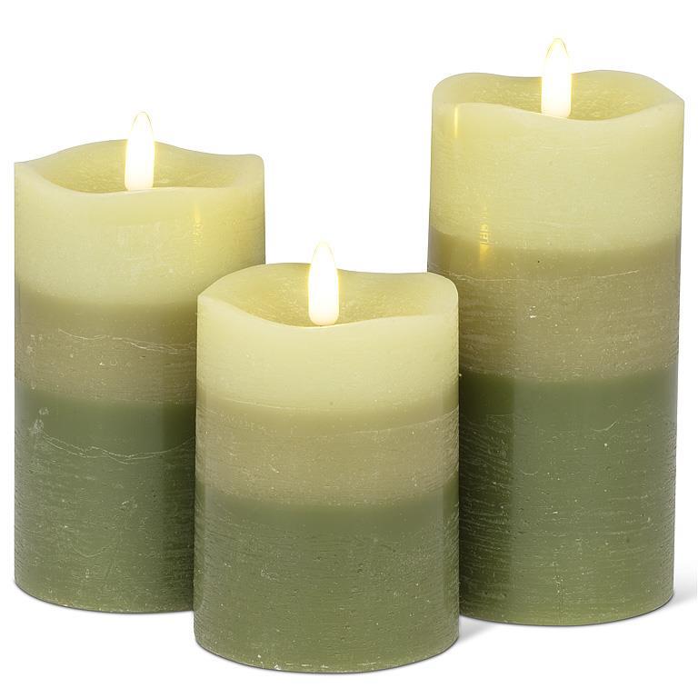 Green LED Layer Pillar Candle