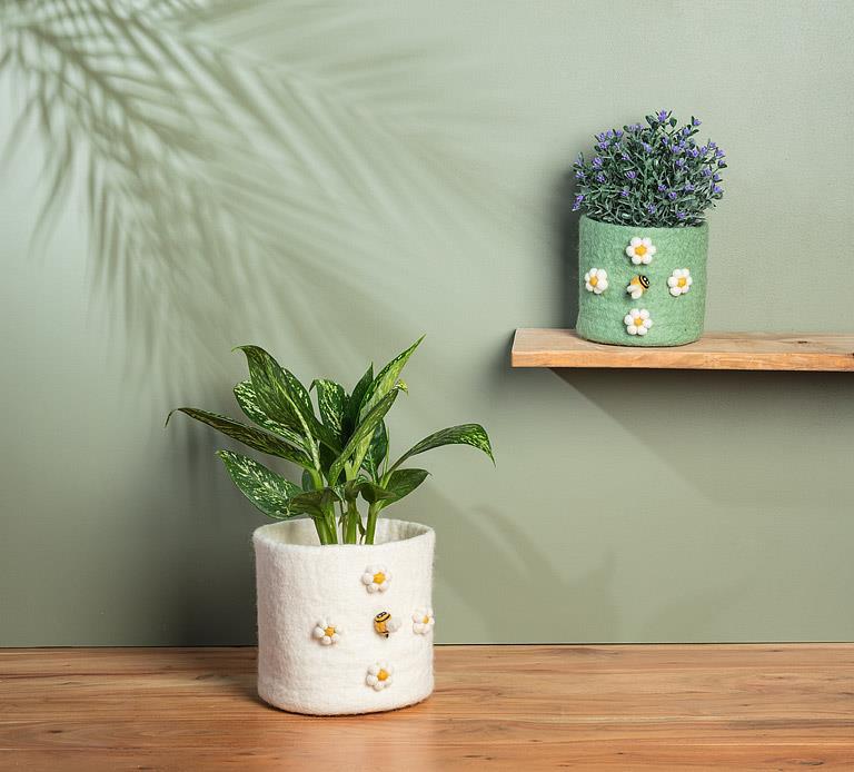 Felt Flower And Bee Planter