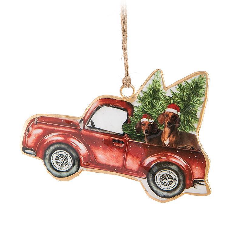 Festive Dog In Truck Ornament