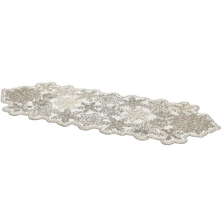 Silver Beaded Snowflakes Table Runner