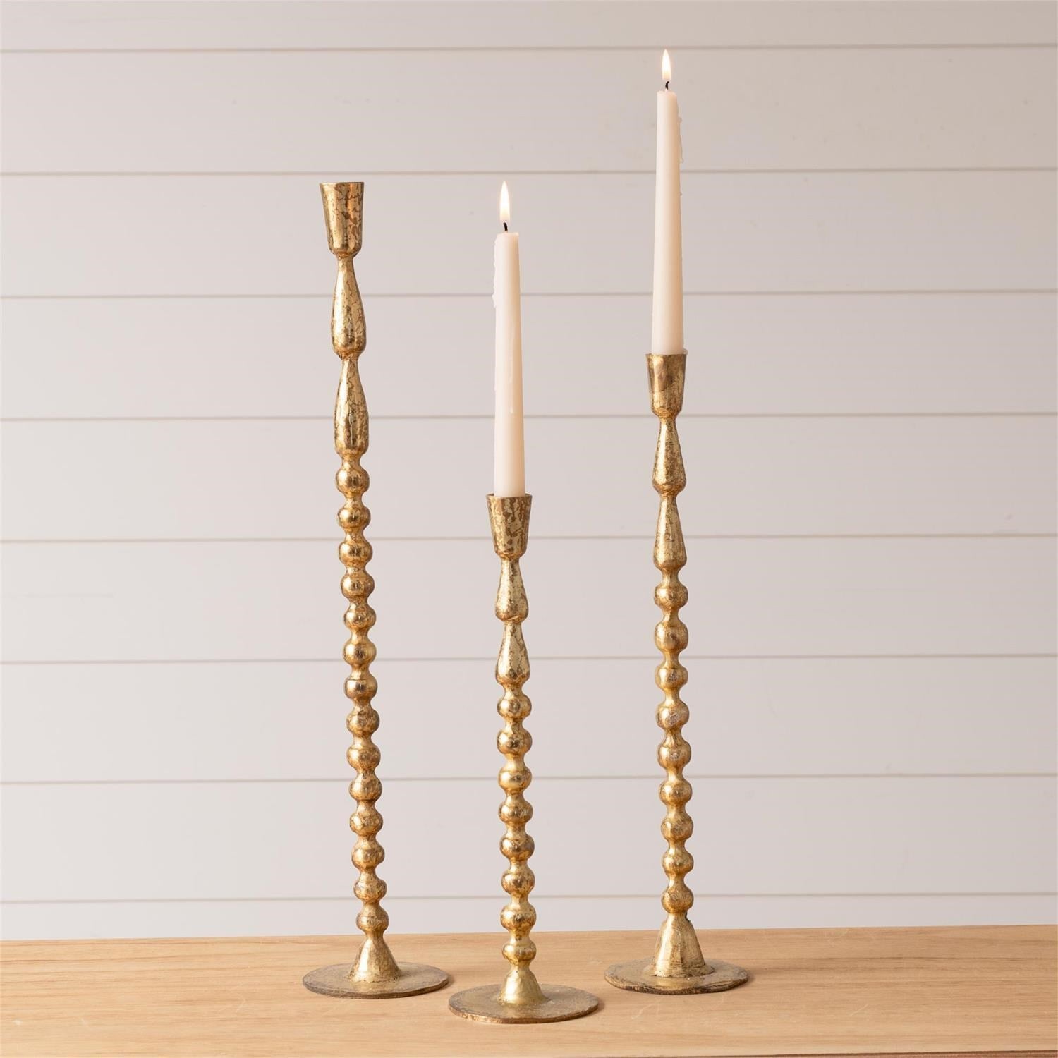 Gold Bubble Taper Candle Holder s/3