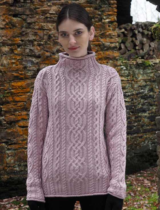 Kylemore  Funnel Neck 100% Super Soft Merino Wool Traditional Irish Knit Sweater