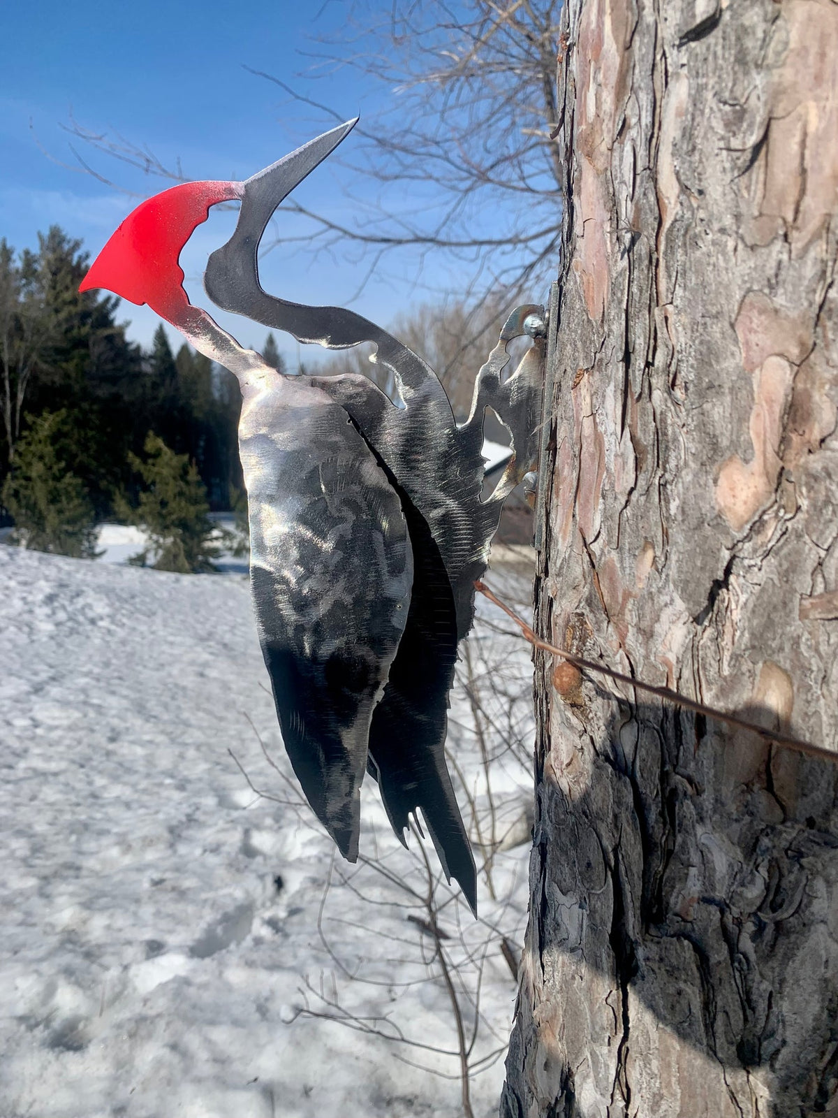Metal 3D Woodpecker Garden Decor