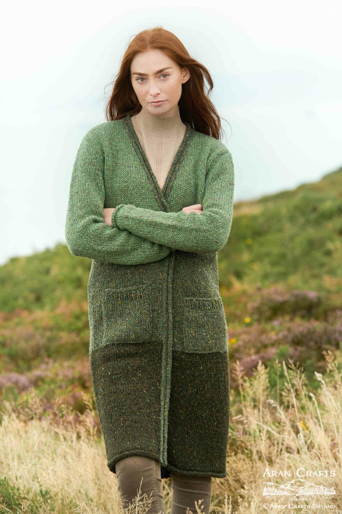 Ballyshannon Long Stripe Cardigan Ladies100% Donegal Wool Irish Knit Sweater