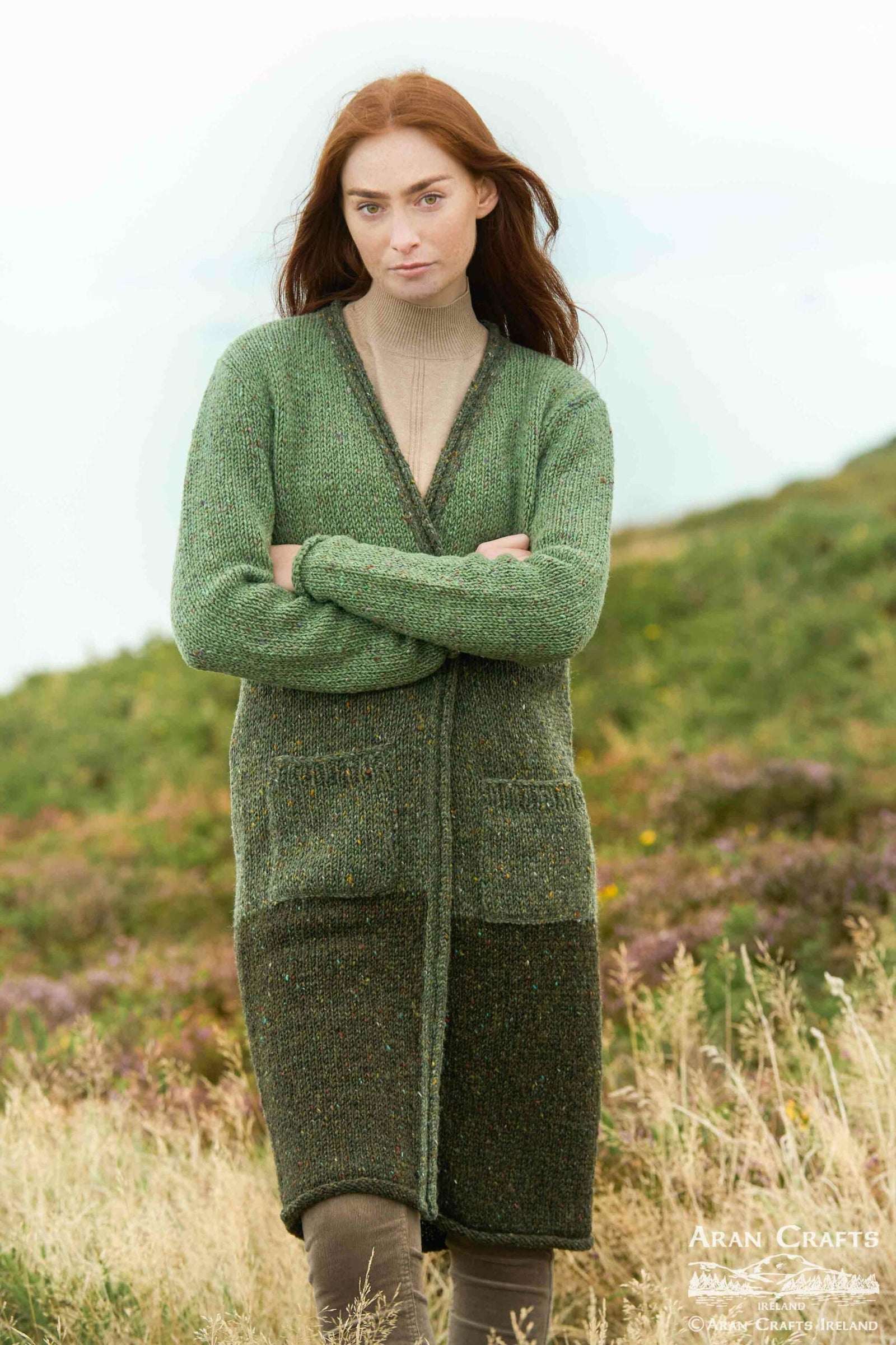 Ballyshannon Long Stripe Cardigan Ladies100% Donegal Wool Irish Knit Sweater
