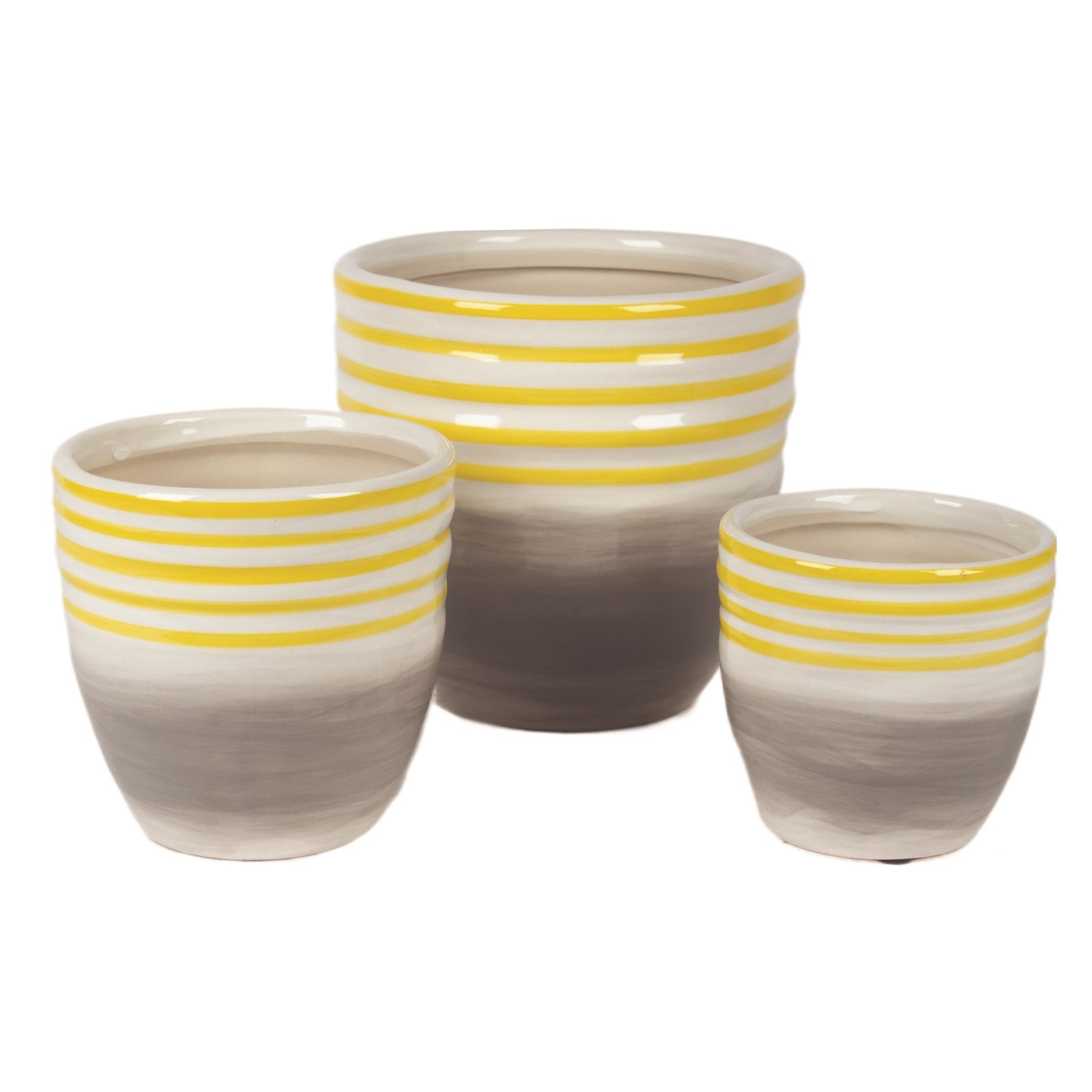 Yellow & White Stripe Ceramic Pot