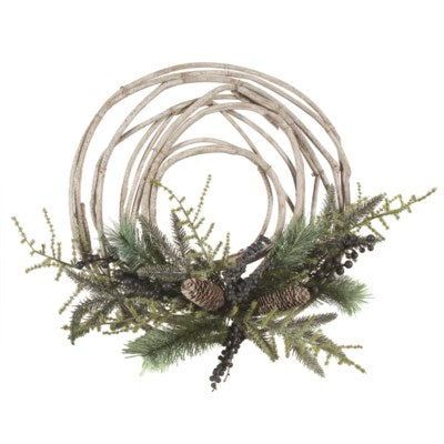 Seasonal Faux Greenery with Blue Berries & Pinecones