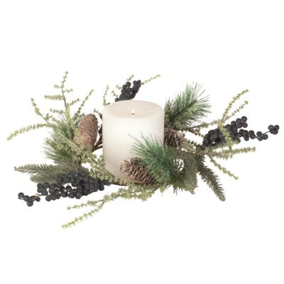 Seasonal Faux Greenery with Blue Berries &amp; Pinecones