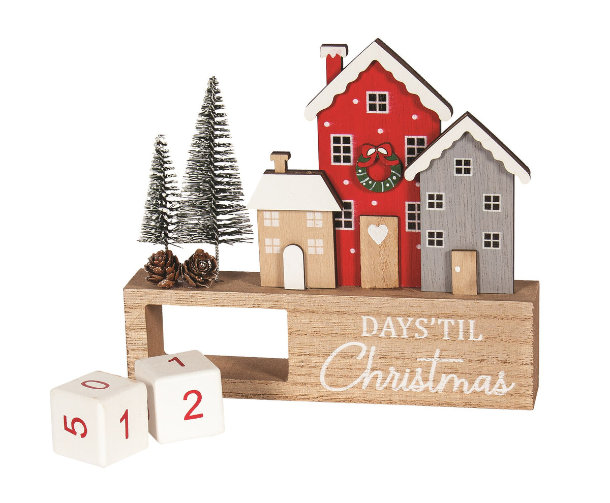 Wooden Advent Wood Block Calendar "Days Til Christmas"