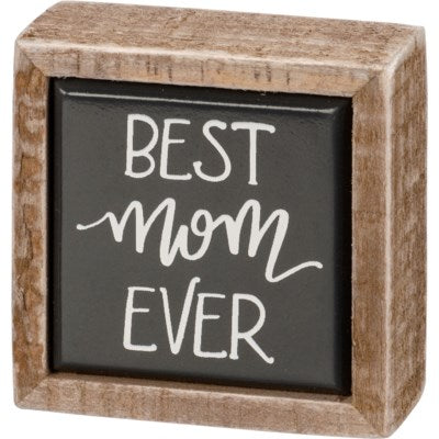 Mom Theme Wooden Box Sign with Enamel Look Insert Finish
