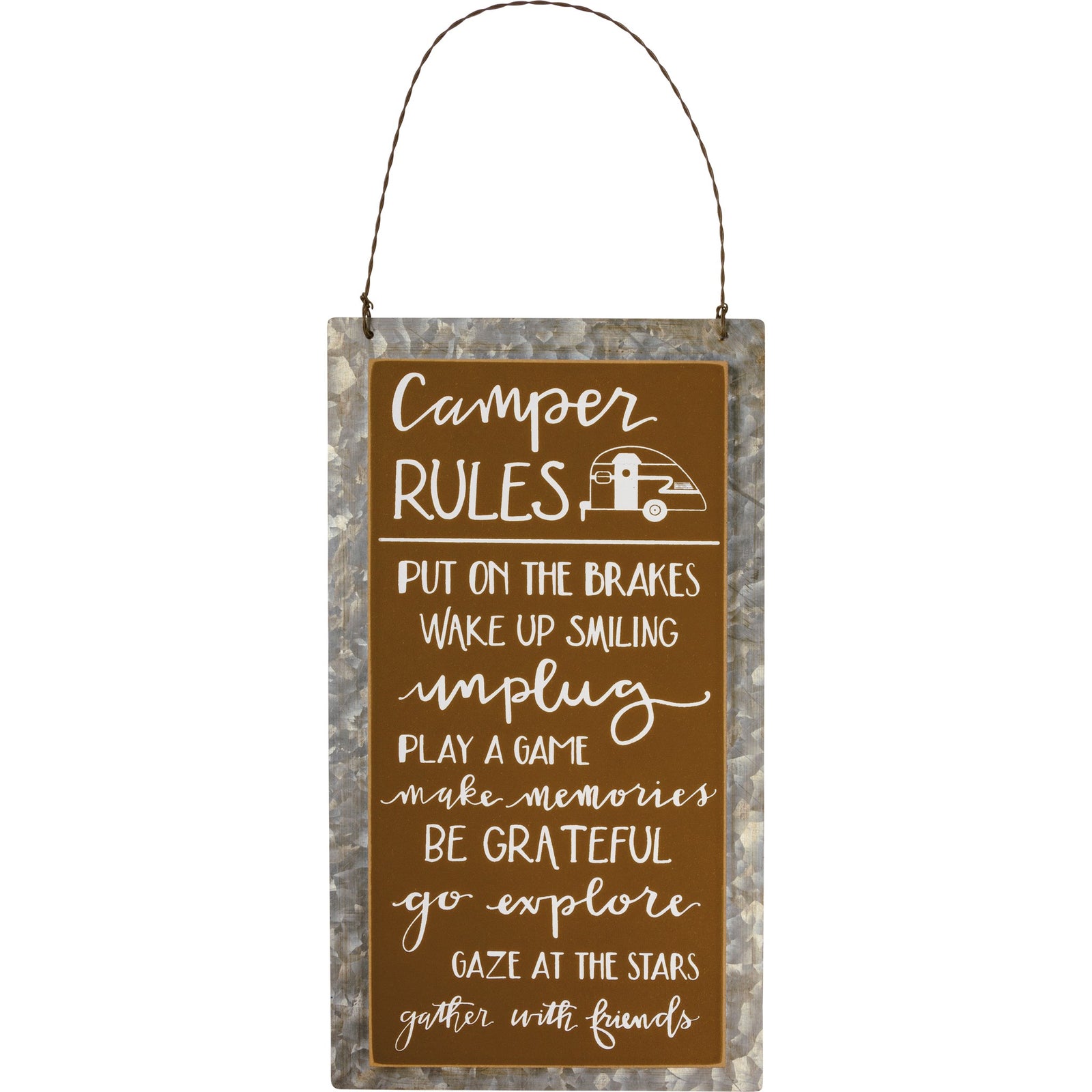 Camper Rules Metal Hanging Door Sign