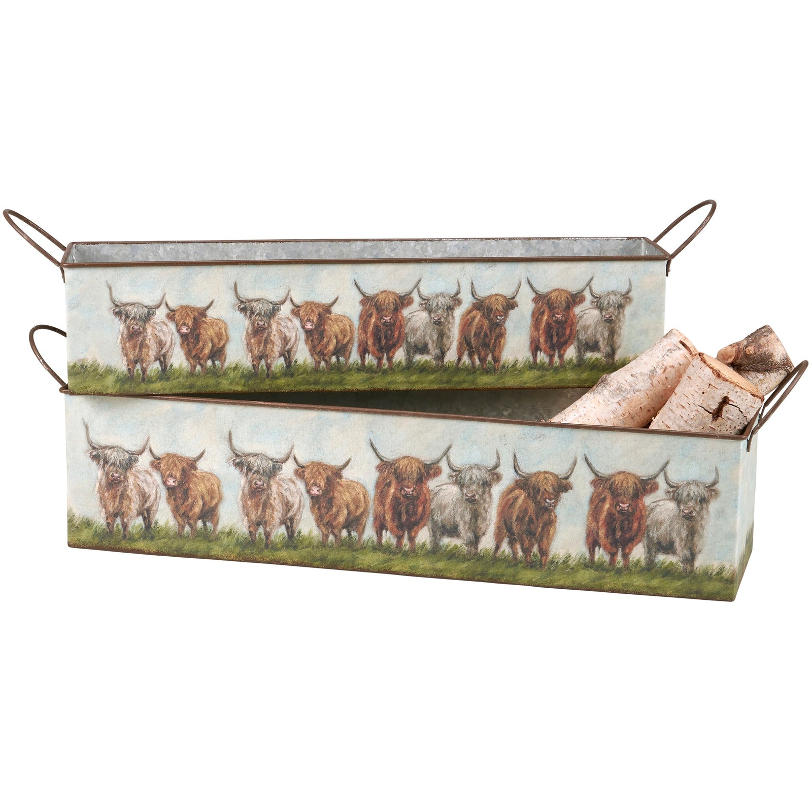 Highland Cow Galvanised Bin Set