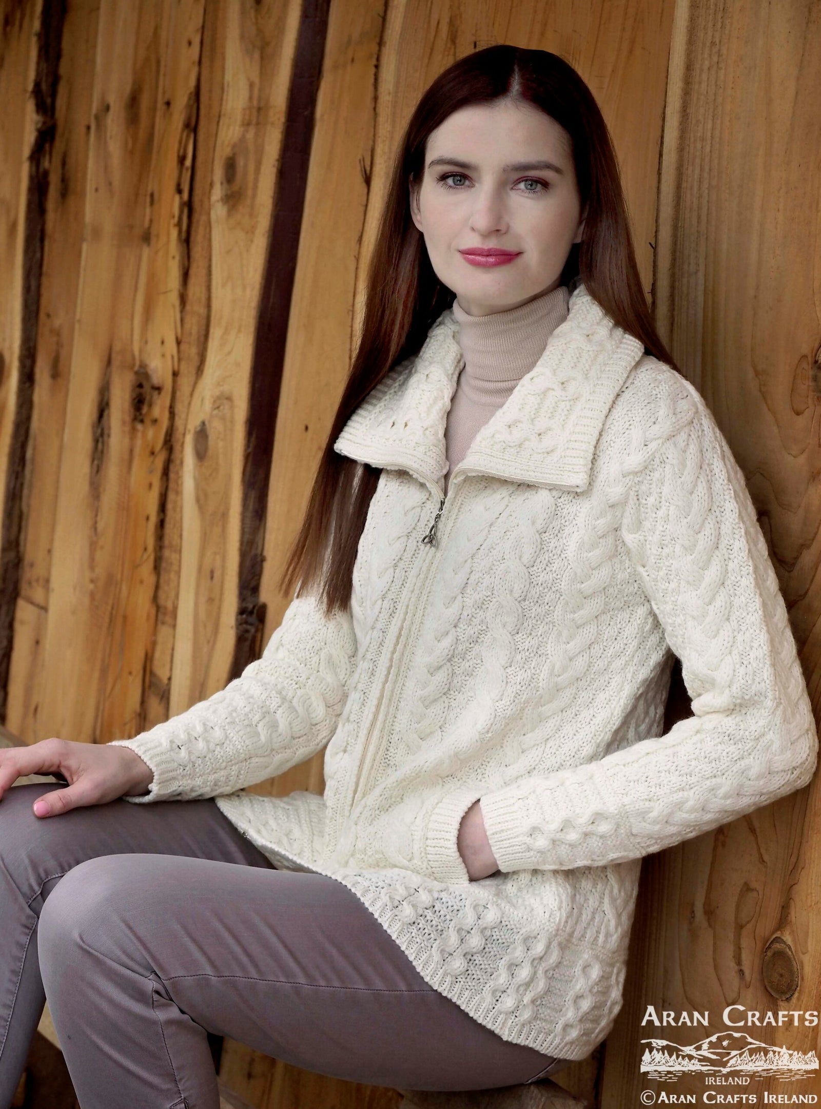 Louisburg  Double Collar Cardigan 100% Merino Wool Irish Knit Sweater