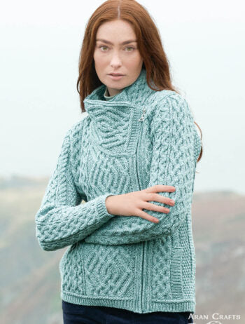 Shannon Side Zip Cardigan 100% Merino Wool Irish Knit Sweater
