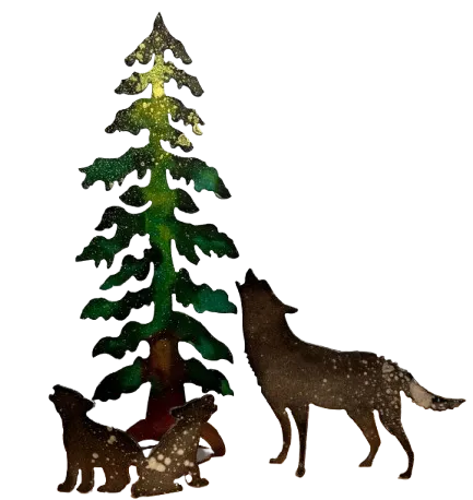 Wolf Hand Painted Family with Tree