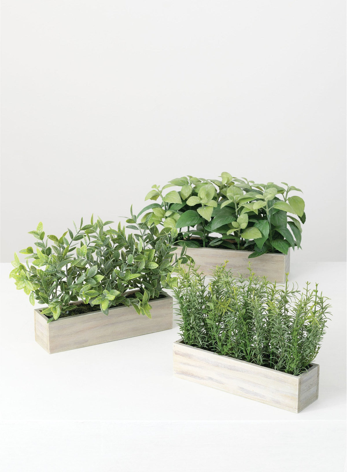 Authentic Looking Herbs in Wooden Planter