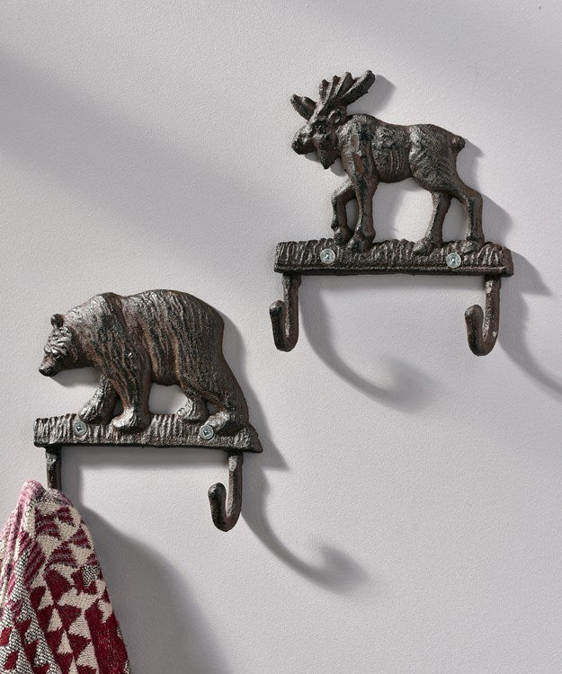 Cast Iron Moose &amp; Bear Wall Hooks