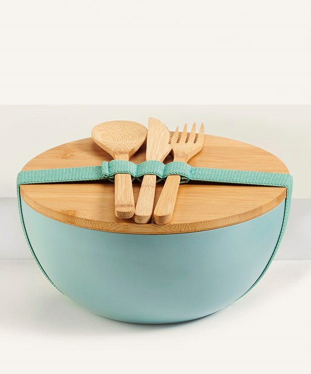 Salad Bowl w/Lid & Cutlery Set