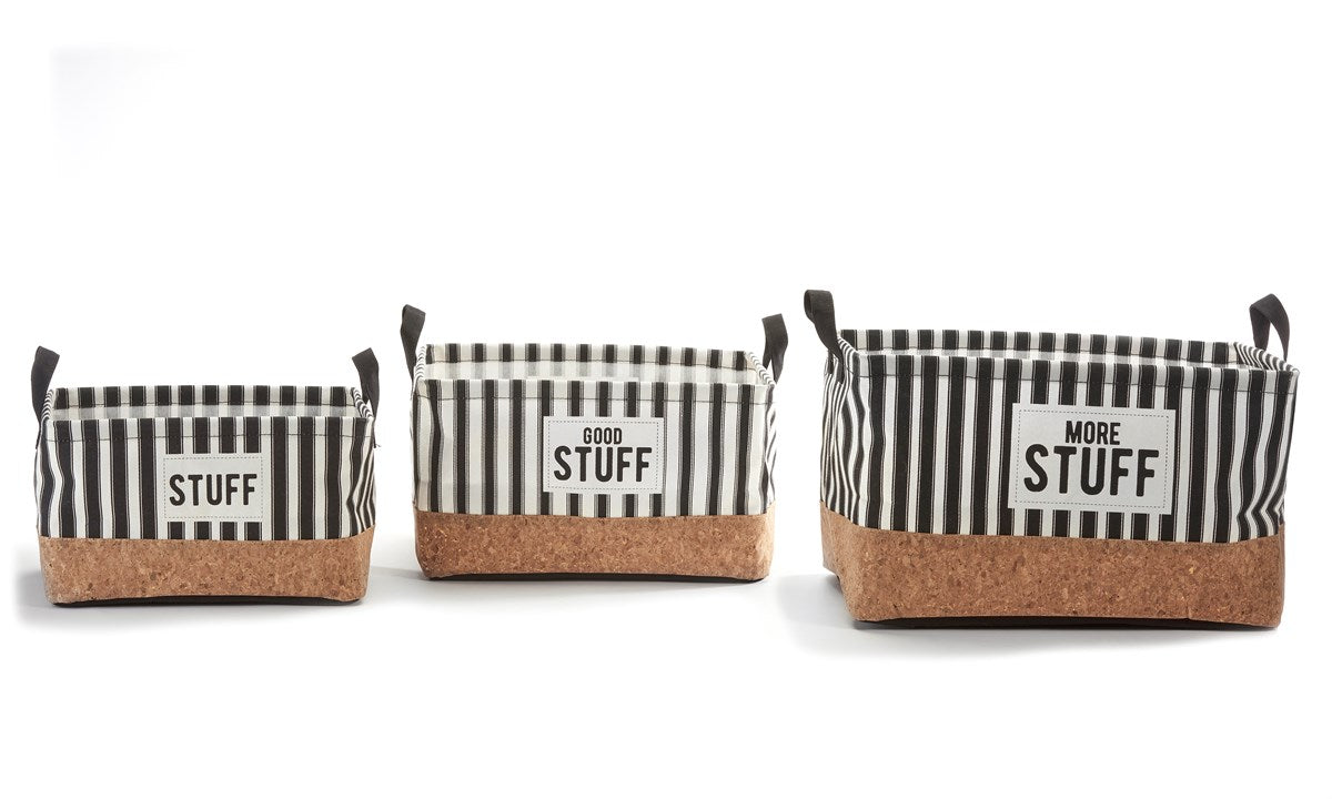 BE OUR GUEST Canvas & Cork Storage Totes, Set of 3