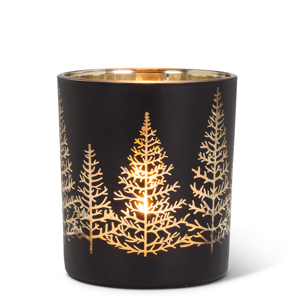 Glass Evergreen Tree Silhouette Tealight Holder