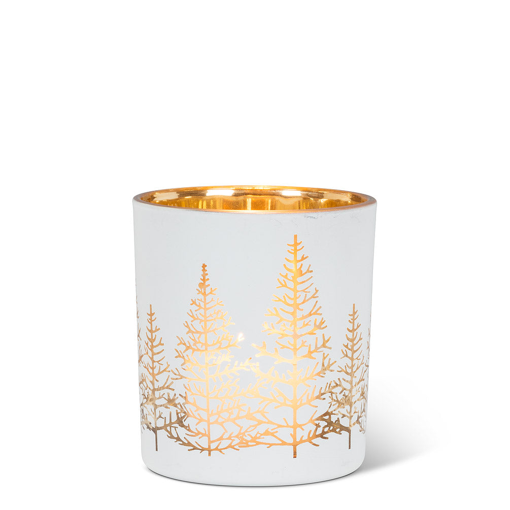 Glass Evergreen Tree Silhouette Tealight Holder