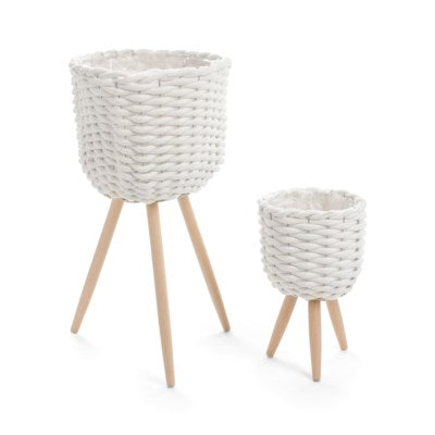 White Woven Cotton Planters on Legs (S2)