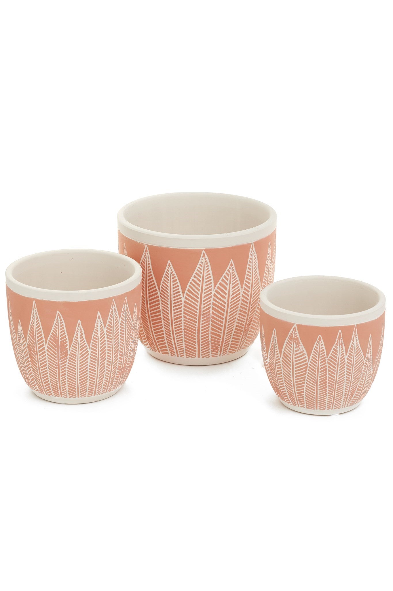 Terracotta Planter With Etched Leaf Design