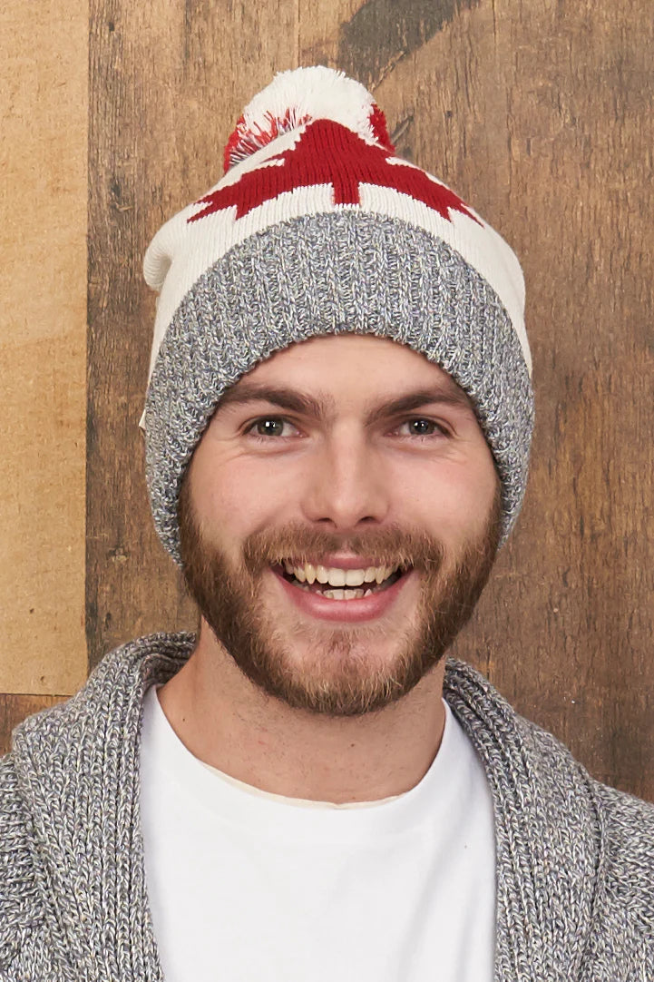 Eco Cotton Maple Leaf Knitted Hat with Pompom