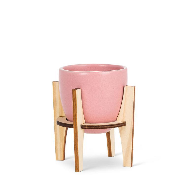 Pink Pot on a Wood Stand