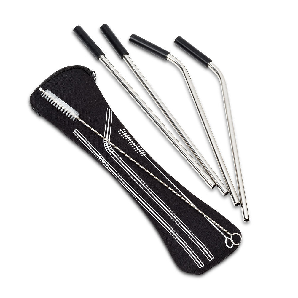 Stainless Steel Straws & Brush In Blk Pouch