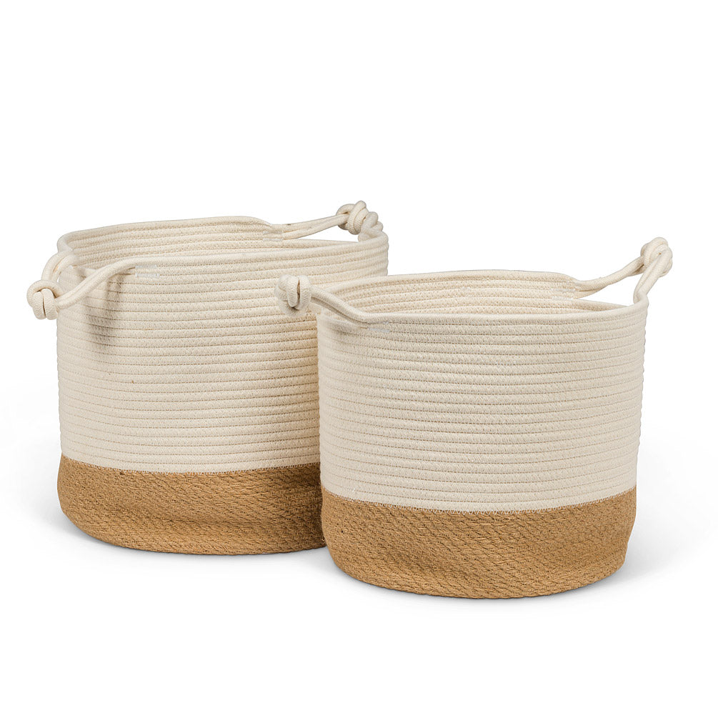 Set of 2 Rope Handled Woven Baskets 11&amp;13&quot;H