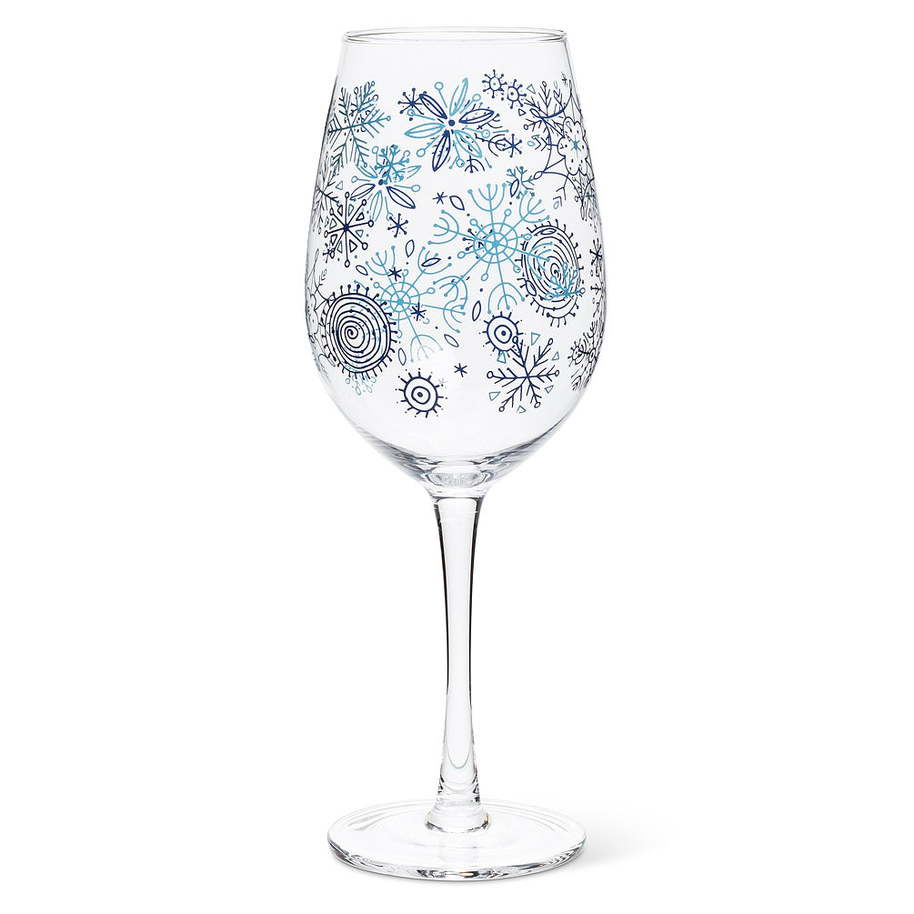 Blue Snowflake Wineglass