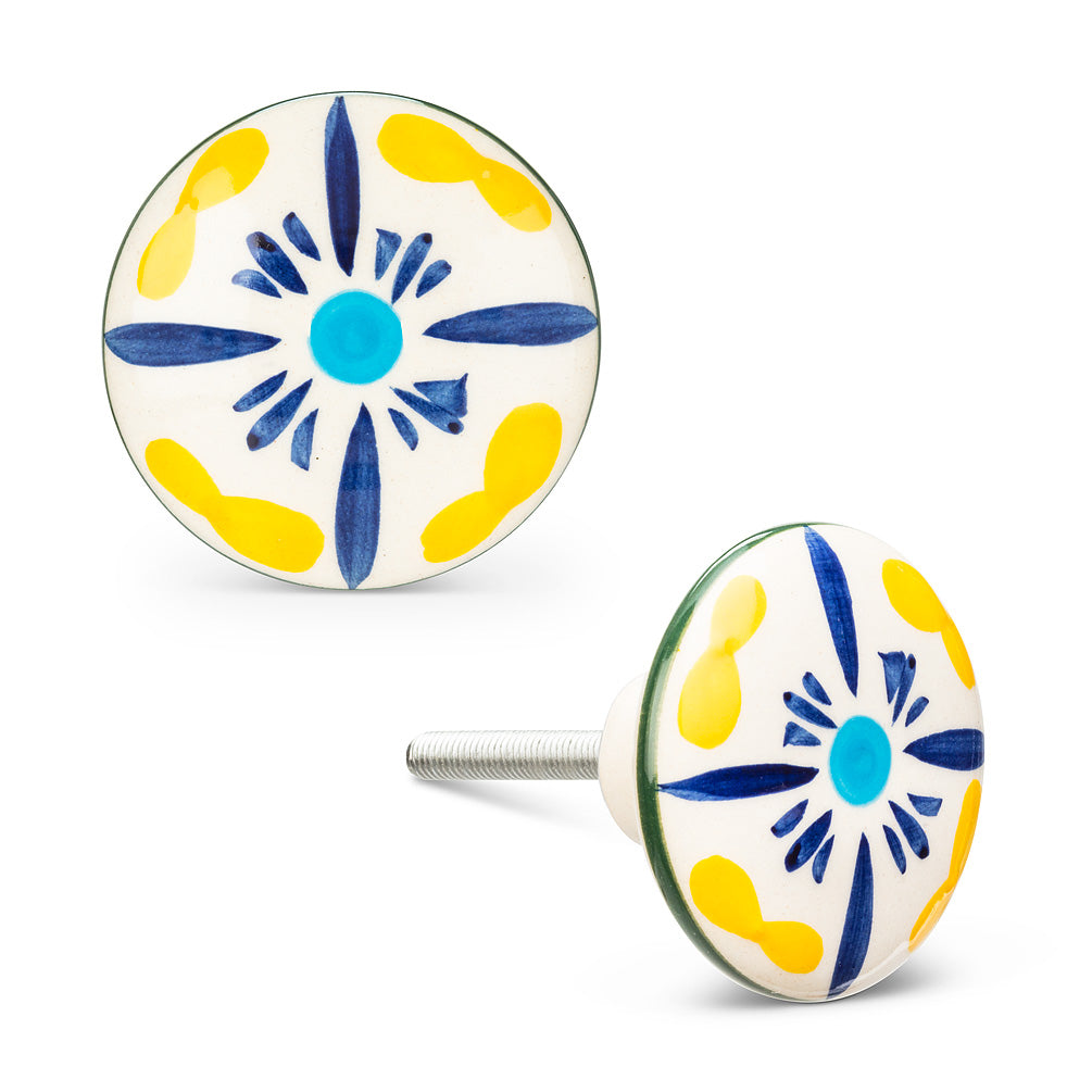 Flower Knob Yellow / Blue