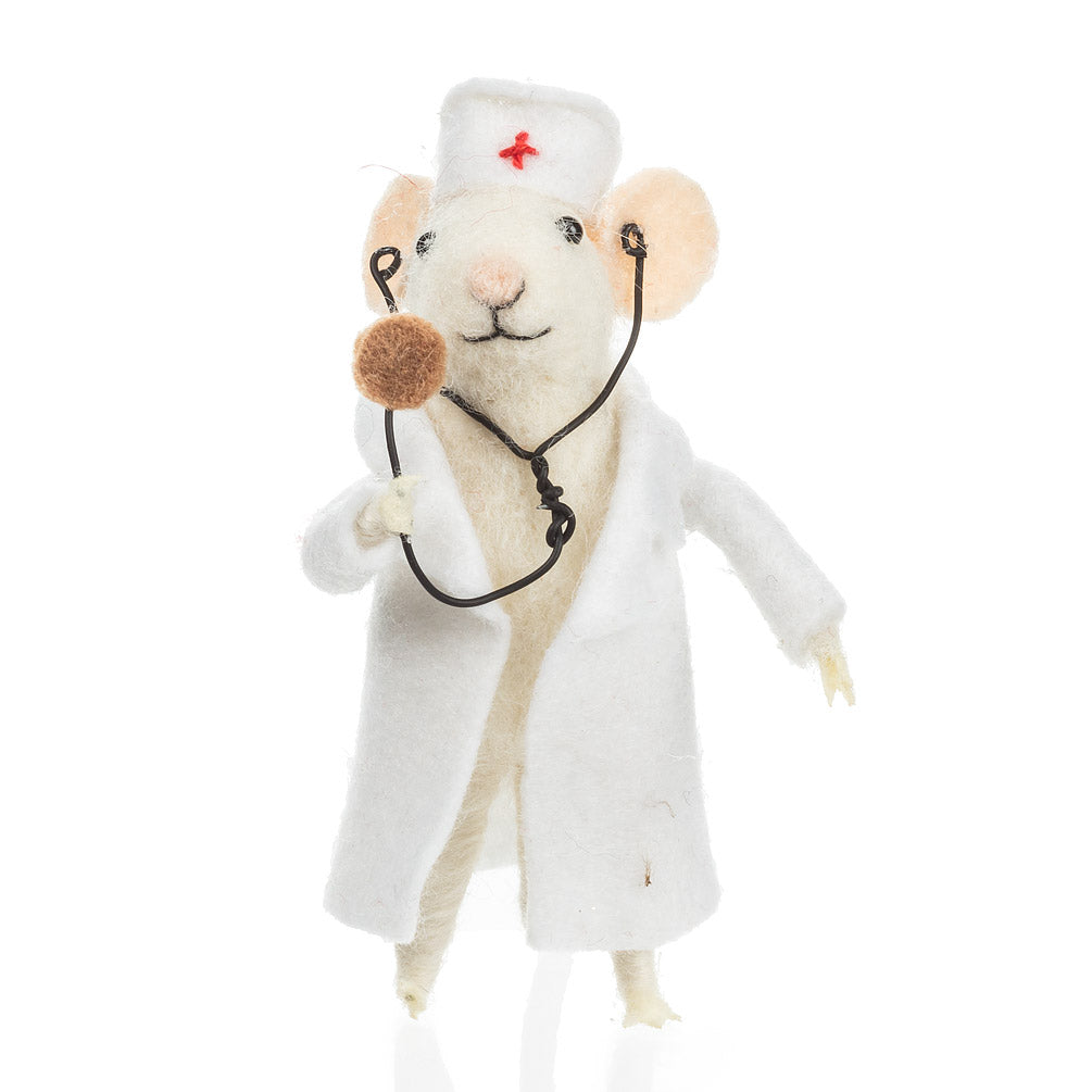 Doctor Mouse in Lab Coat Felt Ornament