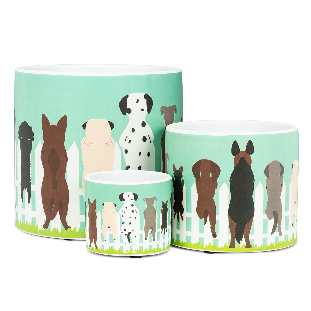 Dogs on Fence Planter