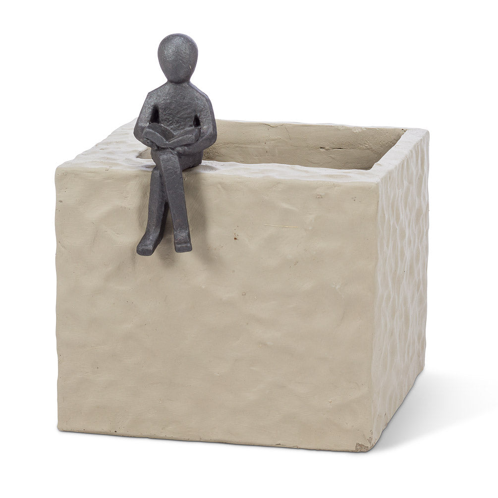Square Planter with Figure
