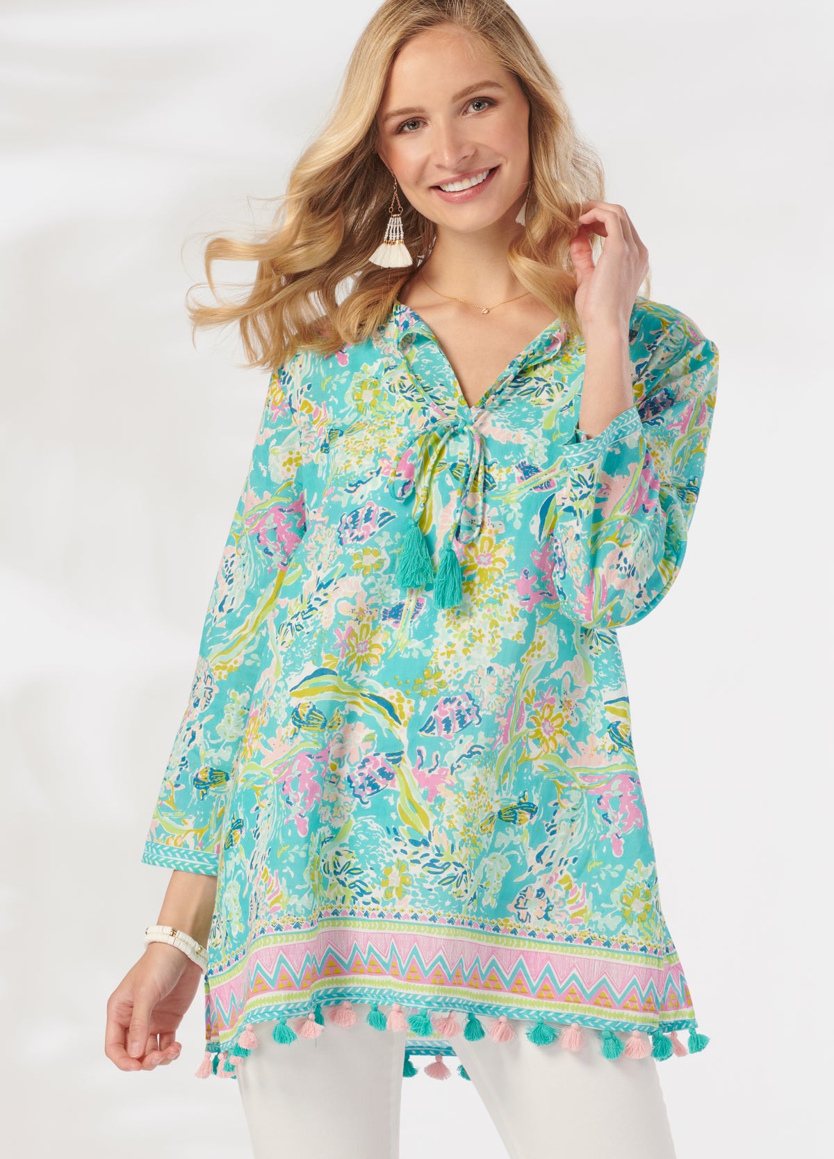 Split Neck Tunic With Tassels