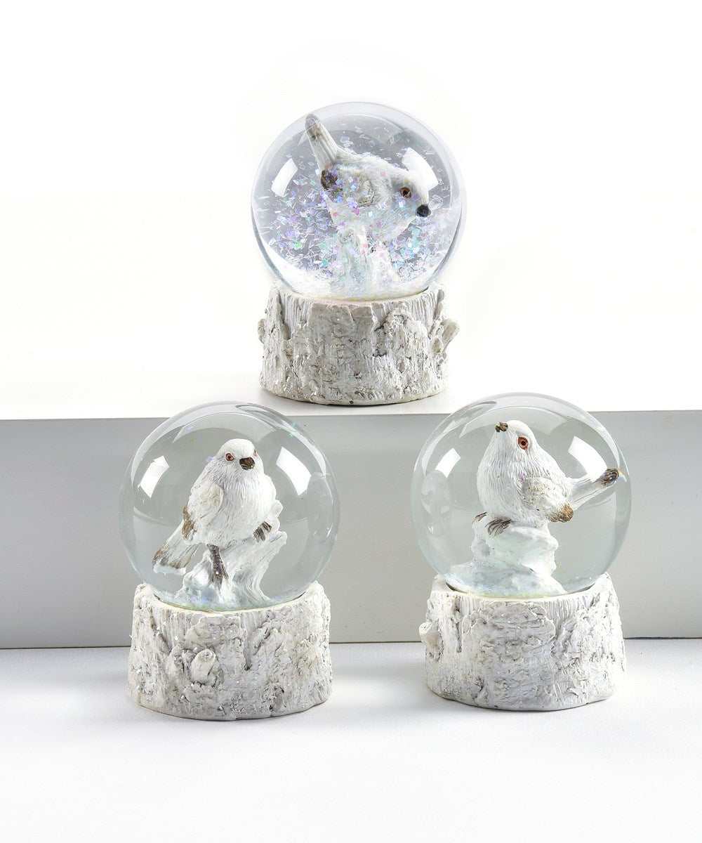 Winter White Bird Water Globe, 3 Asst.