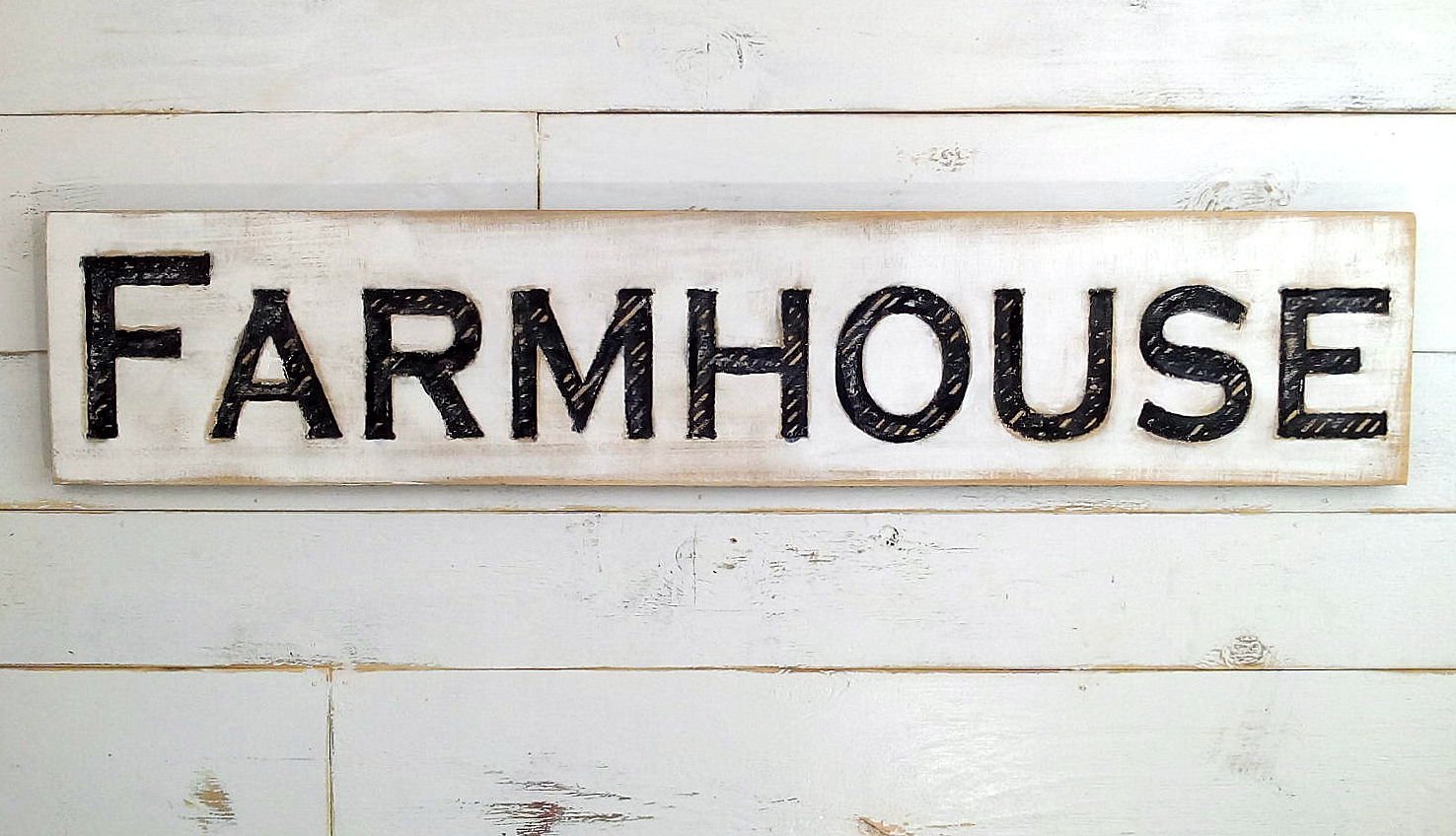 Large Carved Wood Sign: Farmhouse