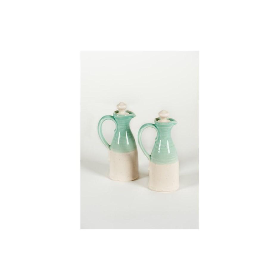 Turquoise Two Tone Earthenware Oil and Vinegar Bottle Set
