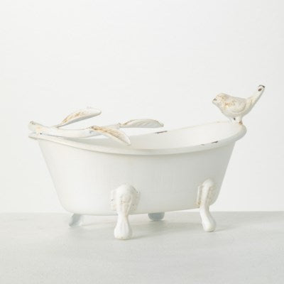 White Metal Bath Tub with Bird Container
