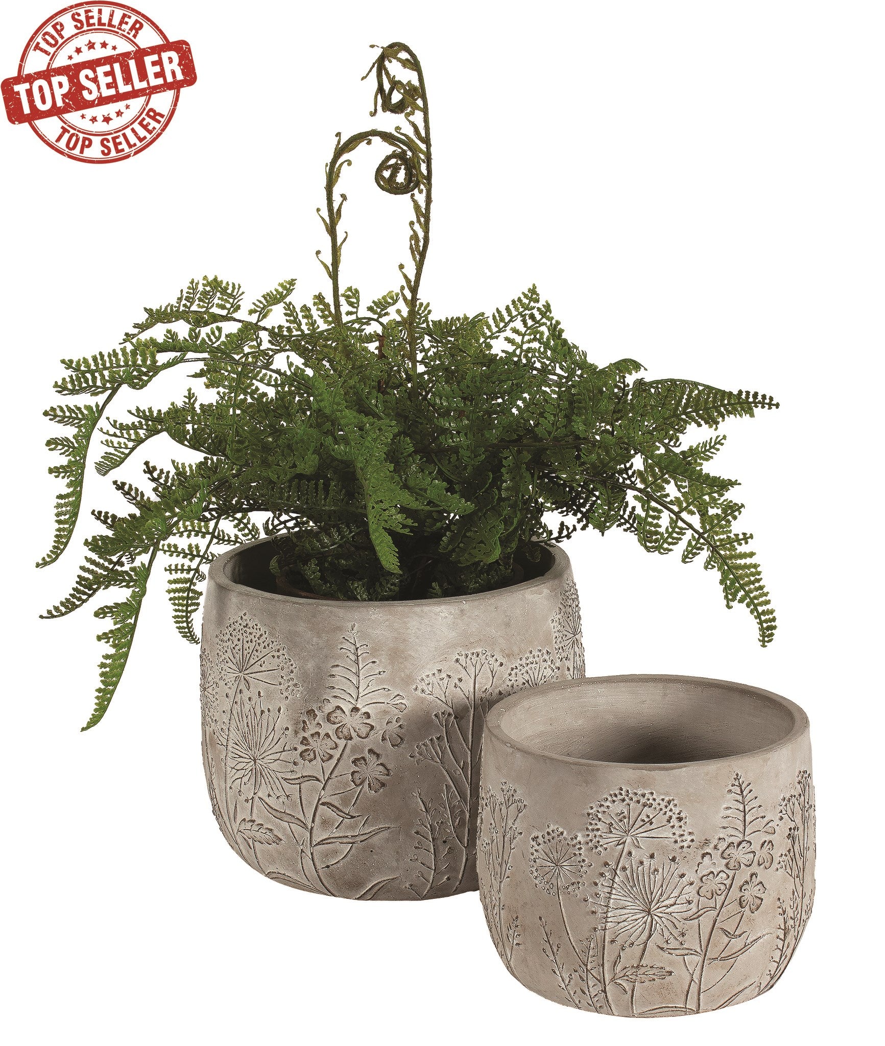 Round Grey Pot with Flower Design