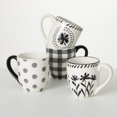 Patterned Black and White Mug
