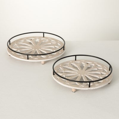 Carved Wood Tray Set (2)