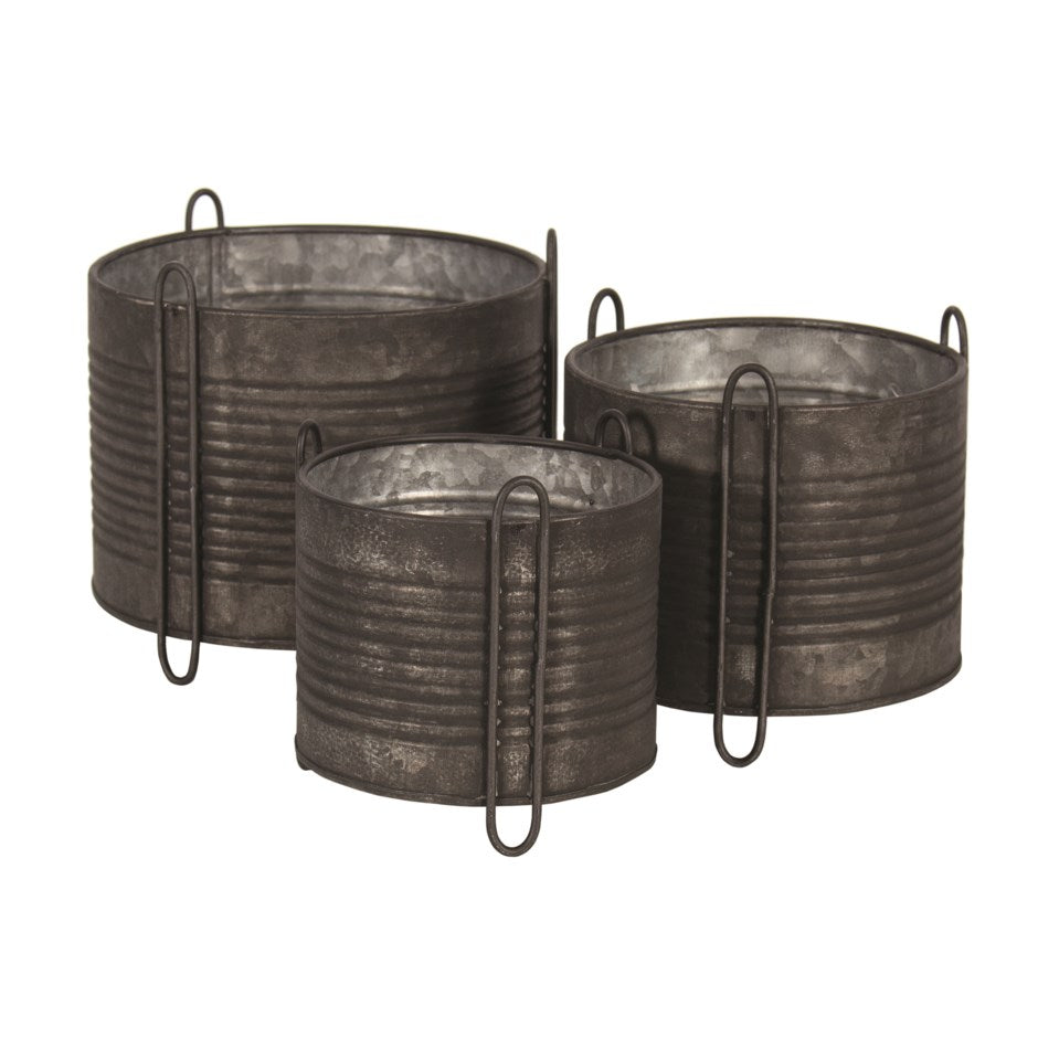 Galvanised Metal Flower Pots Set of 3