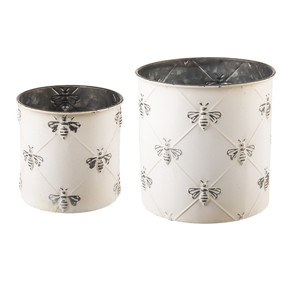 Embossed White Bee Planter