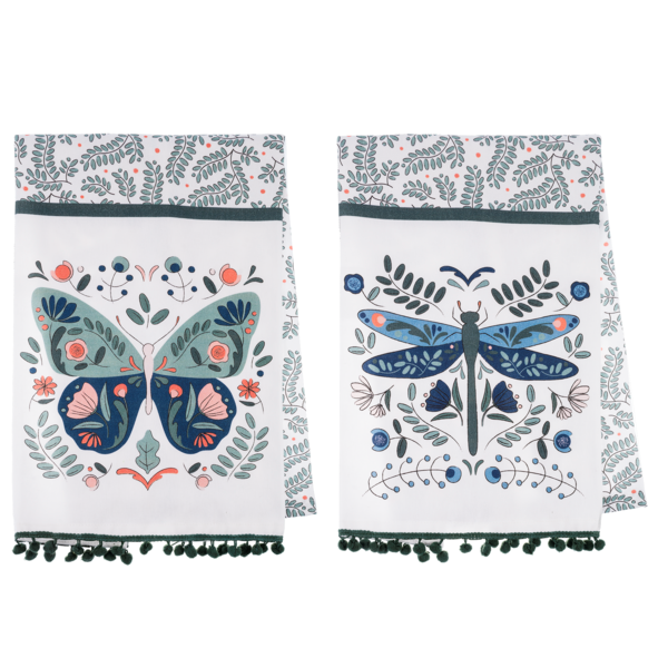 Boho Dragonfly and Butterfly Tea Towel