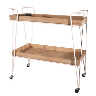 White Metal &amp; Wood Tea Cart