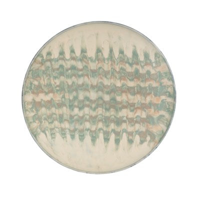 Painted metal shallow bowl wall decor.